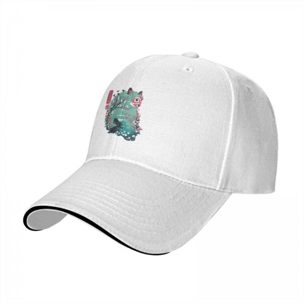 Black baseball cap with anime forest spirit graphic print