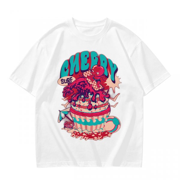 Olive T-shirt with Cherry Surf Cupcake Beach Graphic Print
