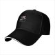 Black baseball cap with a cat holding a bone graphic and text