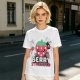 Olive graphic t-shirt with crying strawberry and 'berry stressed' text