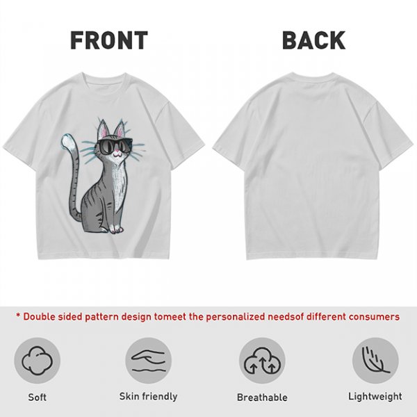 Olive T-Shirt With Cool Gray Cat Wearing Sunglasses Print