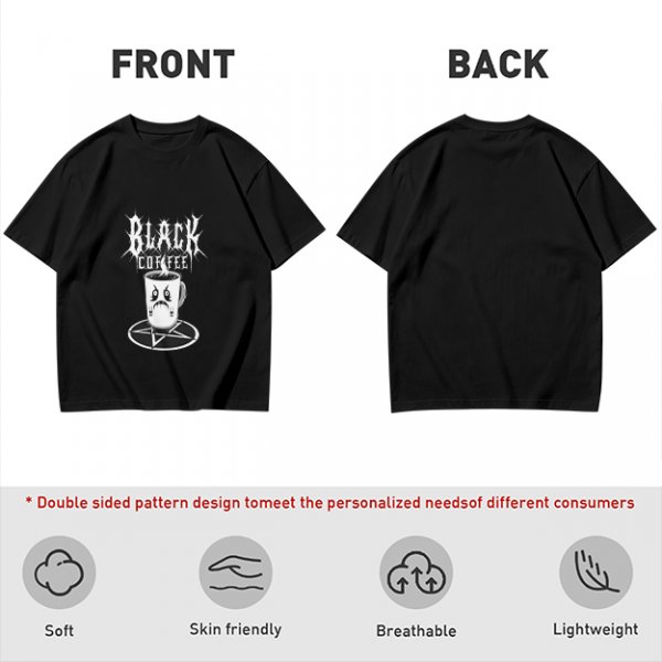 Olive t-shirt with Black Coffee gothic angry cup pentagram print