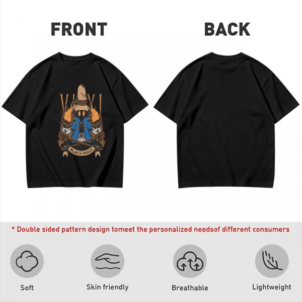 Olive Green T-Shirt with Final Fantasy Black Mage Graphic Print