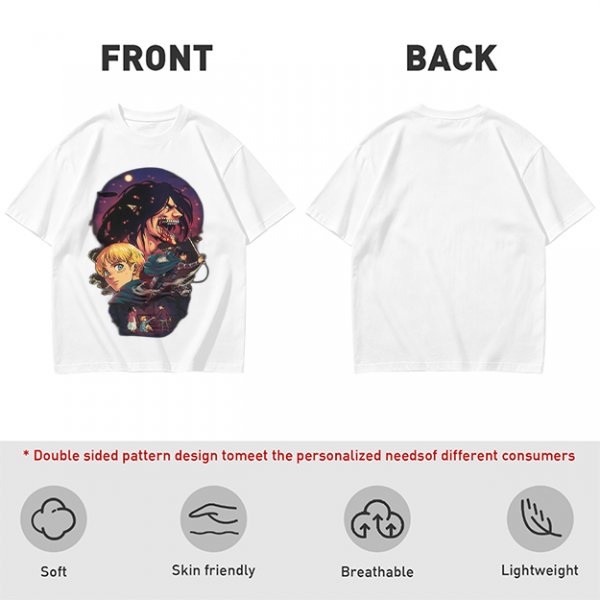 Attack on Titan themed graphic tee with anime character artwork