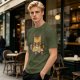 Olive T-Shirt With Angry Cat Holding Cupcakes Graphic Print
