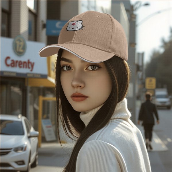 Black Baseball Cap With Pentagram Cat Graphic Design