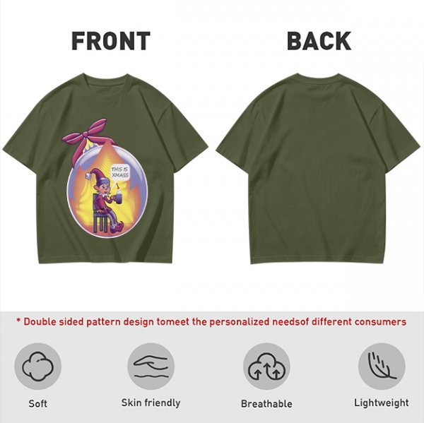 Olive Christmas Elf Ornament T-Shirt with 'This is Xmass' Print