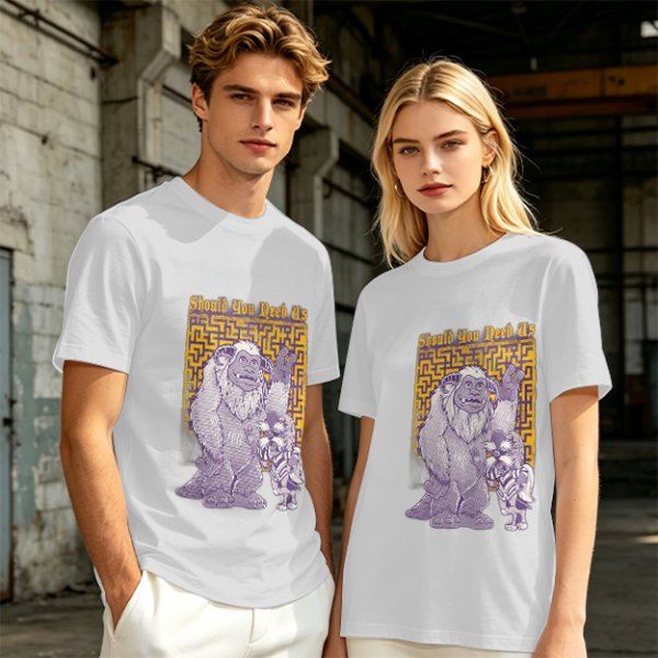 Olive graphic tee with maze and fantasy creatures reading Should You Need Us