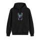 Black hoodie with cool cat wearing reflective sunglasses and headphones