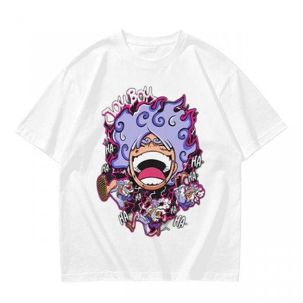 Olive T-shirt with Joyboy Gear 5 Luffy Laughing Anime Print