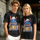 Olive t-shirt with cat ramen stall and Mount Fuji graphic