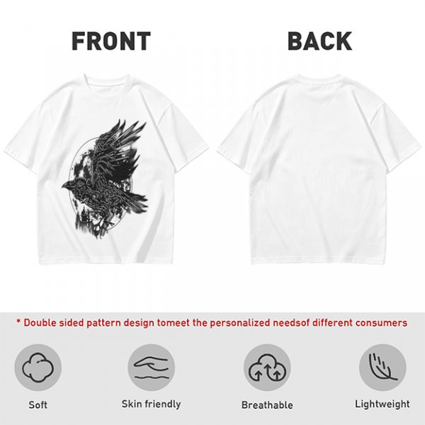 Olive Graphic T-Shirt with Mechanical Raven and Full Moon Print
