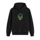 Black hoodie with anime character silhouette graphic print