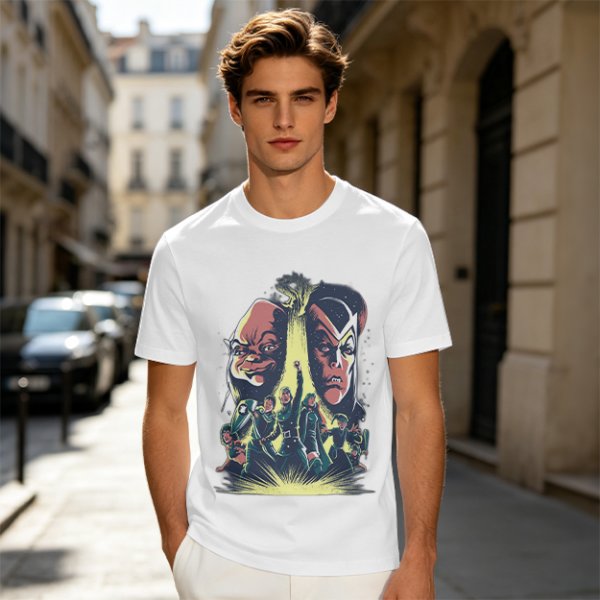 Olive Graphic Tee With Retro Sci-Fi Character Art Print