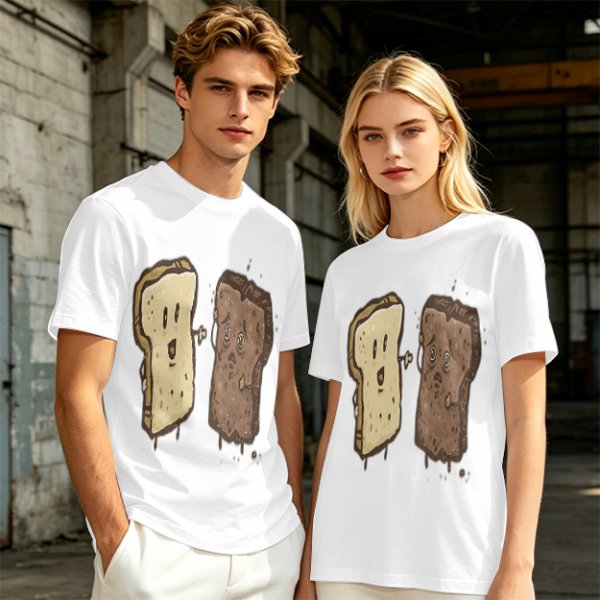 Olive T-Shirt With Surprised Light And Sad Burnt Bread Slices Graphic