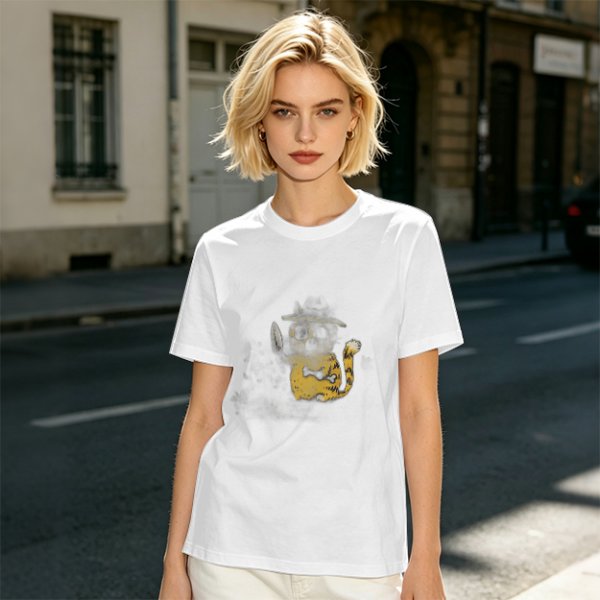 Olive T-Shirt With Whimsical Cat Fish Hybrid Graphic