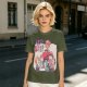 Olive T-Shirt with Friendship Themed Cartoon Crew Print