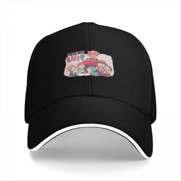 Black Baseball Cap with Friendship Themed Cartoon Print