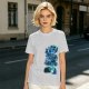 Olive Green T-Shirt with Blue Abstract Graphic Print