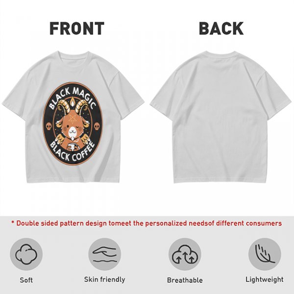Olive t-shirt with black magic black coffee goat graphic print