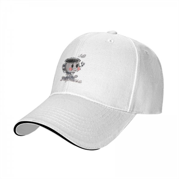 Black baseball cap with 'No Less Despresso' coffee cup graphic