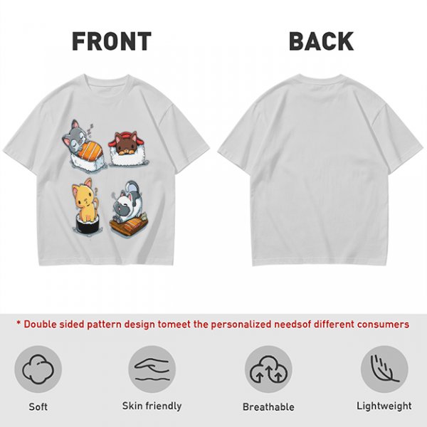 Olive T-shirt with cute cat sushi illustrations