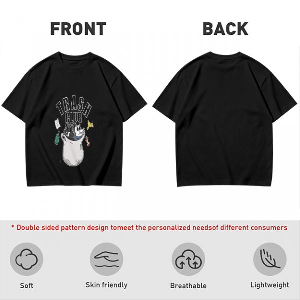 Olive graphic t-shirt with Trash Club raccoon and panda in trash can print