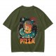 Olive t-shirt with space pizza alien graphic and 'We Came in Pizza' text