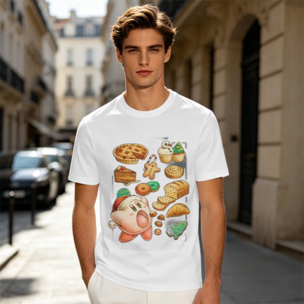Kirby Christmas Pastry Graphic Tee For Holiday Food Lovers
