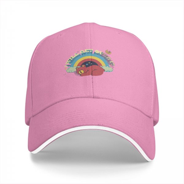 Black baseball cap with sleeping bear rainbow graphic and text