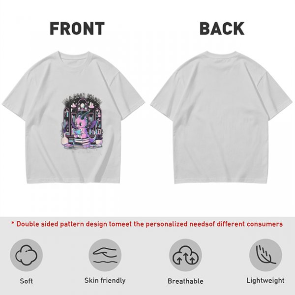 Olive t-shirt with cute book dragon reading design