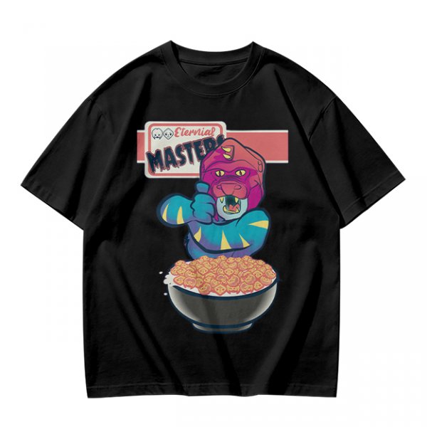Olive T-Shirt With Cartoon Monster Cereal Bowl Graphic And Eternal Masters Text