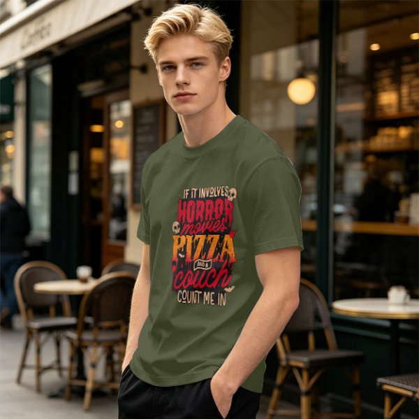 Horror Movies Pizza Couch Count Me In Graphic T-Shirt
