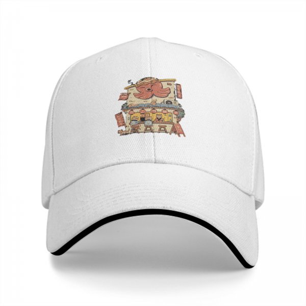 Black Baseball Cap With Cute Octopus Ramen Shop Graphic