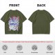 Olive green t-shirt with cat bus and Japanese traditional art print