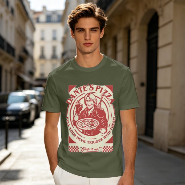 Dante's Pizza Devil Trigger Themed Graphic T-Shirt