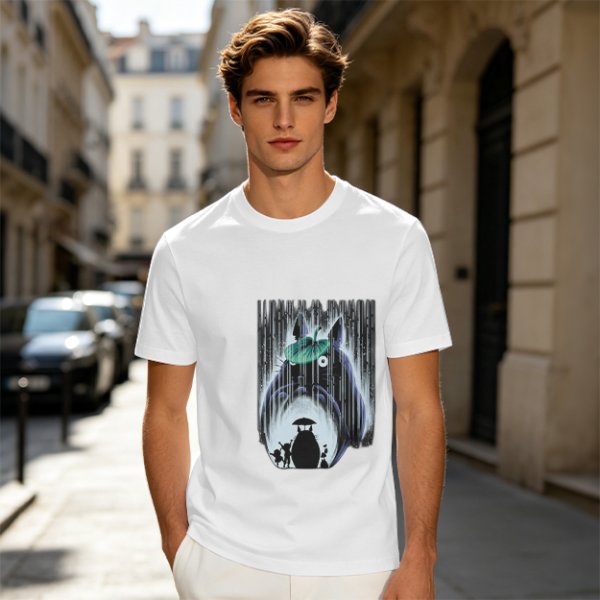 Olive T-shirt with My Neighbor Totoro Rain Scene Print