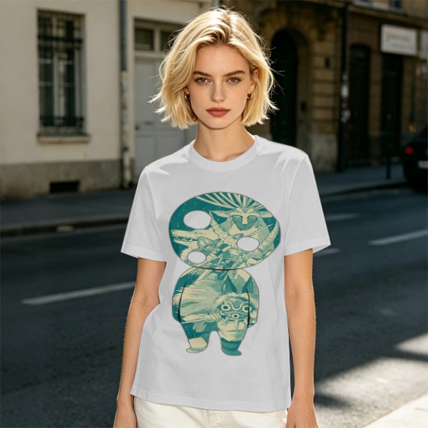 Olive T-Shirt With Fantasy Forest Spirit Graphic Print