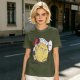Oversized Olive T-Shirt with Saitama 'OK' Anime Graphic Print