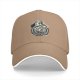 Black baseball cap with stressed skeleton graphic and crisis quote