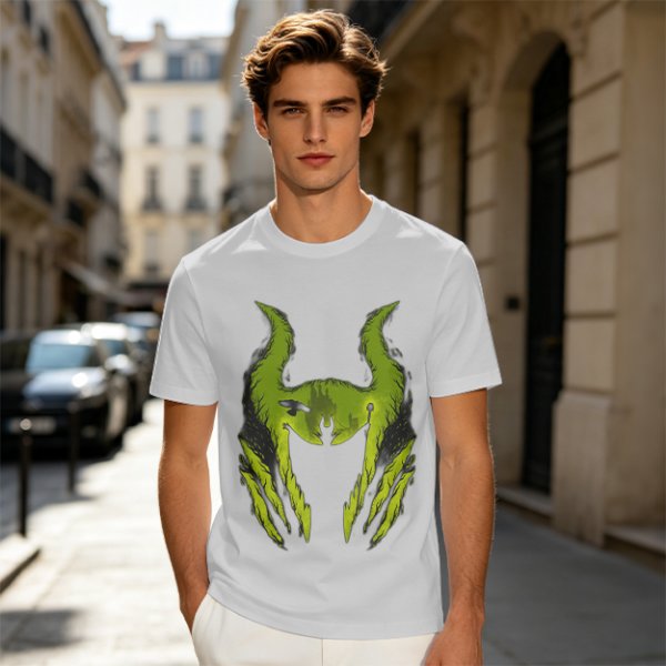 Olive Green T-Shirt With Monster Horned Claw Graphic Print