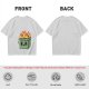 Olive green t-shirt with a cartoon burning box graphic