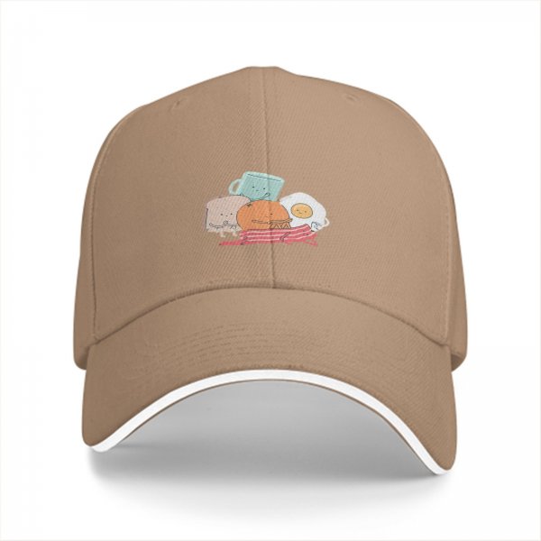 Black baseball cap with cute breakfast food character print