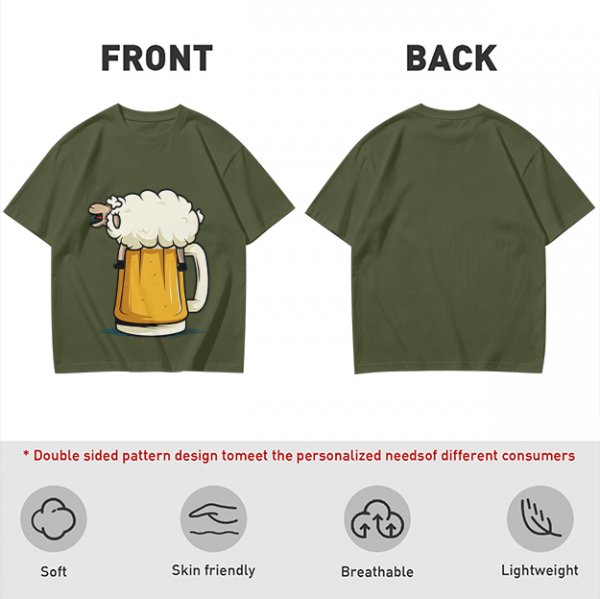 Olive Green T-Shirt With Funny Sheep Beer Mug Graphic