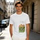 Olive Green T-Shirt With Cartoon Burning Dumpster Graphic