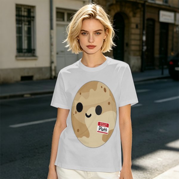 Olive T-Shirt With Cute Pluto Potato Character Graphic