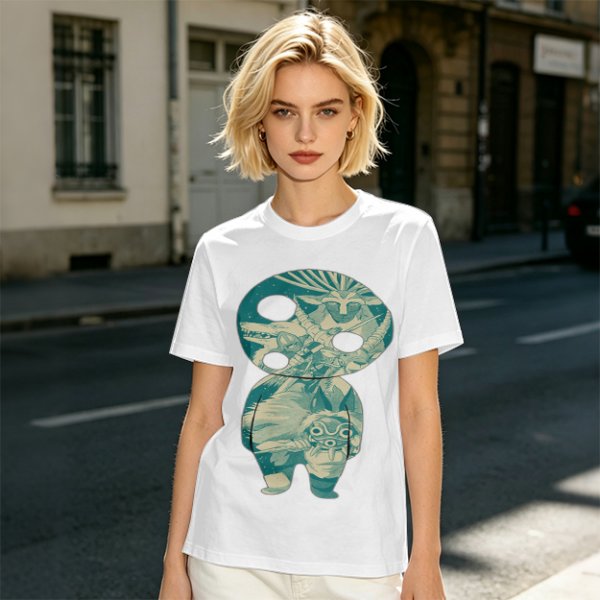 Olive T-Shirt With Fantasy Forest Spirit Graphic Print