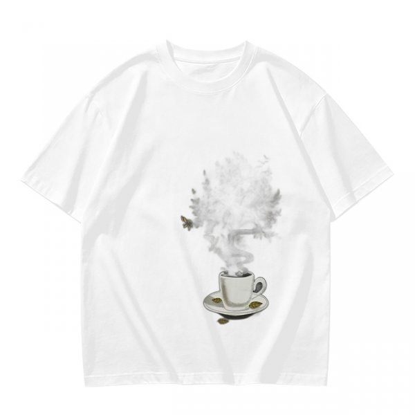 Olive Green T-Shirt with Steaming Coffee Cup Print