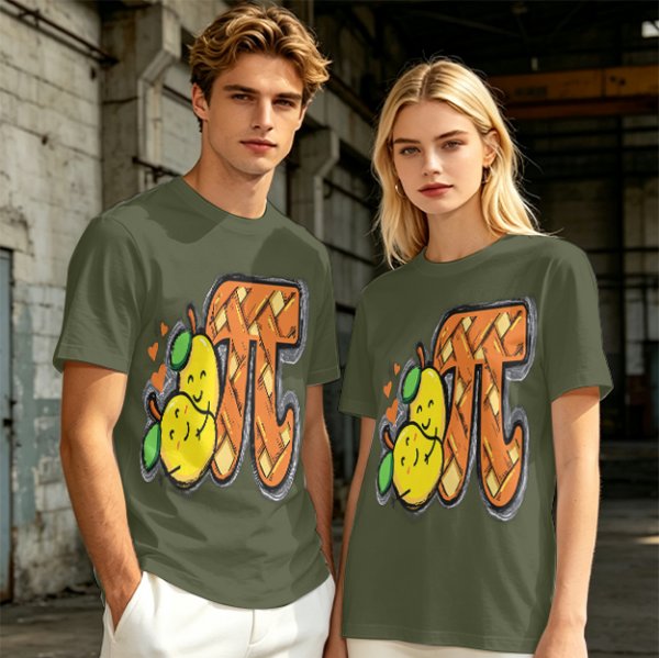 Olive green t-shirt with pear pi pie graphic design