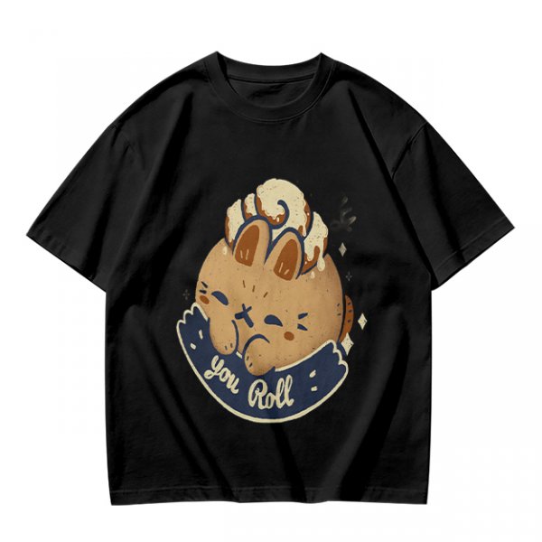 Olive T-Shirt With Cute Cinnamon Bunny Roll Graphic And You Roll Text